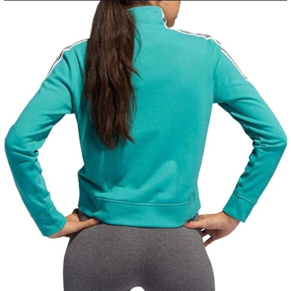 Adidas Women's 1/4 Zip Pullover Sweatshirt Small Teal With Striped Sleeves NWOT - Picture 3 of 7